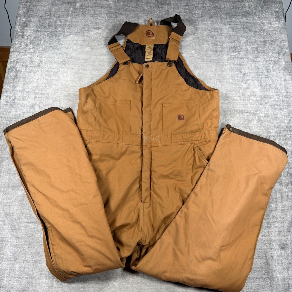 Berne Overalls Mens XL Tall Brown Insulated Bib Duck Canvas Quilt Lined Workwear